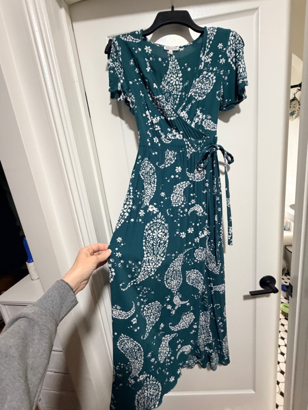 Patrons of Peace Teal Paisley Wrap Maxi Dress - Picture 2 of 4